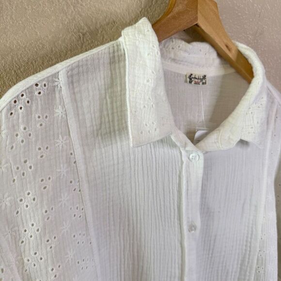 Free People Intimately Full Bloom Shirt Blouse Womens Size Medium Ivory Eyelet - Picture 6 of 14